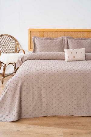 Talya Vizon Punch Embroidered Double Bedspread Set 4 Pieces Sleep & Dowry Set