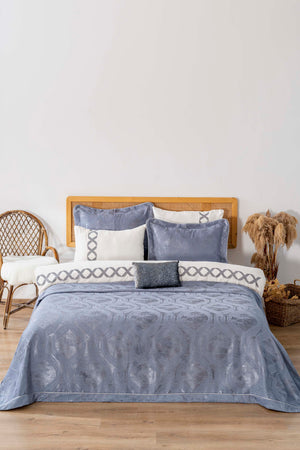 Asia Blue Embroidered Double Bed Duvet Cover Set - 8 Piece Dowry Set