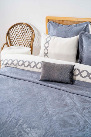 Asia Blue Embroidered Double Bed Duvet Cover Set - 8 Piece Dowry Set