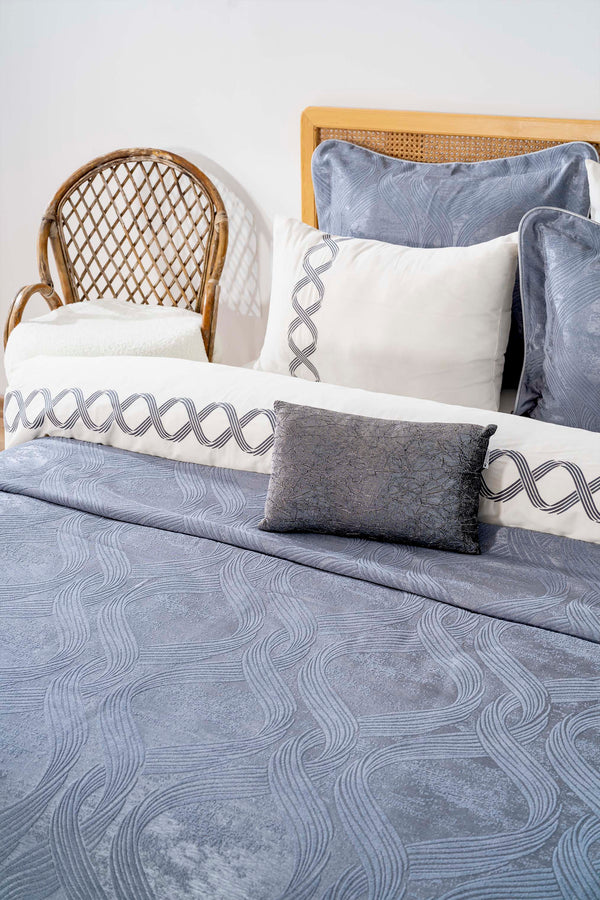 Asia Blue Embroidered Double Bed Duvet Cover Set - 8 Piece Dowry Set