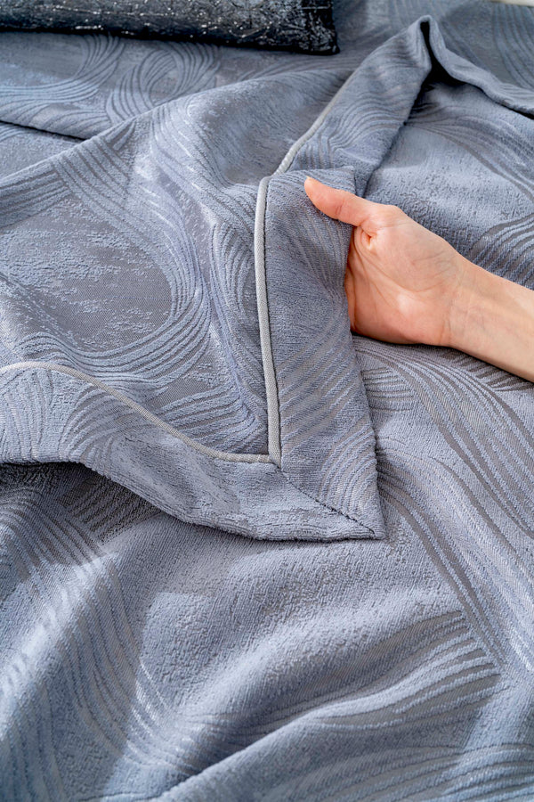 Asia Blue Embroidered Double Bed Duvet Cover Set - 8 Piece Dowry Set