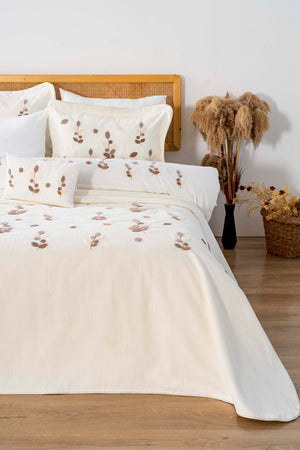 Nova Cream Punch Embroidered Double Duvet Cover and Bedspread Set - 8 Piece Bridal Set