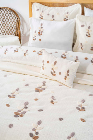 Nova Cream Punch Embroidered Double Duvet Cover and Bedspread Set - 8 Piece Bridal Set