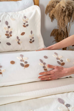 Nova Cream Punch Embroidered Double Duvet Cover and Bedspread Set - 8 Piece Bridal Set