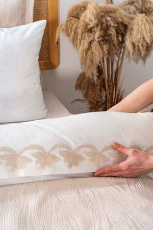 Ilay Vizon Embroidered Double Bedding Set with Duvet Cover - 8 Piece Dowry Set