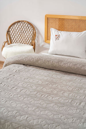 Felix Stone Double Cotton Embroidered 4-Piece Bedspread & Dowry Set