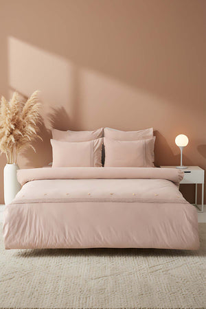 Grace Cappuccino Guipure Lace 6-Piece Bridal Duvet Set – 100% Washed Organic Cotton, Embroidered, Queen Size