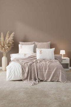 Amara Mink Embroidered 7-Piece Bridal/Quilt Set – 100% Cotton Duvet Cover, Bedspread & Sheet Set, King Size