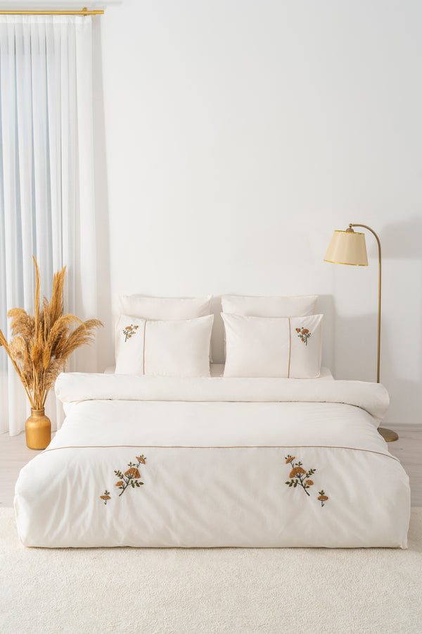 Donna Beige Donna Beige Embroidered 6-Piece Bridal Duvet Set – Polycotton Fabric, Zipper, Queen Size