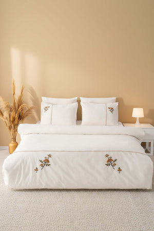 Donna Beige Donna Beige Embroidered 6-Piece Bridal Duvet Set – Polycotton Fabric, Zipper, Queen Size