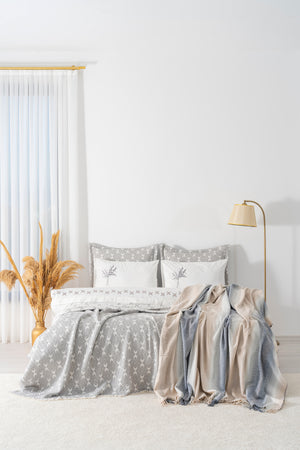 Mode Gray Embroidered 8-Piece Bridal/Quilt Set – Polycotton Duvet Cover, Bedspread & Sheet Set, Queen/King Size