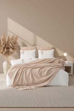 Amara Cappuccino Embroidered 7-Piece Bridal/Quilt Set – 100% Cotton Duvet Cover, Bedspread & Sheet Set, King Size