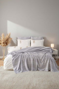 Amara Stone Embroidered 7-Piece Bridal/Quilt Set – 100% Cotton Duvet Cover, Bedspread & Sheet Set, King Size