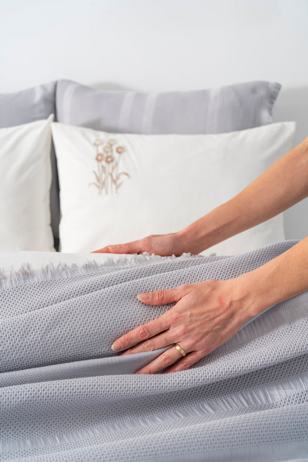 Amara Stone Embroidered 7-Piece Bridal/Quilt Set – 100% Cotton Duvet Cover, Bedspread & Sheet Set, King Size