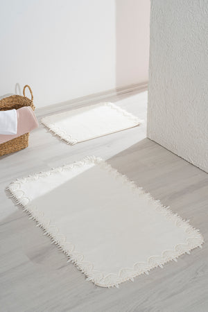 Bella Ecru 2-Piece Washable Bath Mat Set – Soft & Absorbent, 60x100 cm / 50x60 cm