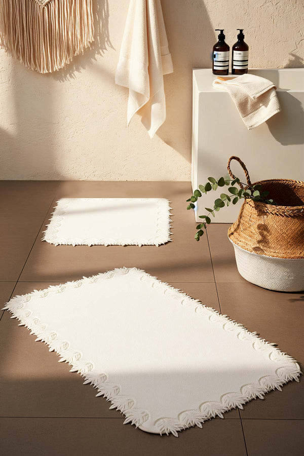 Bella Ecru 2-Piece Washable Bath Mat Set – Soft & Absorbent, 60x100 cm / 50x60 cm
