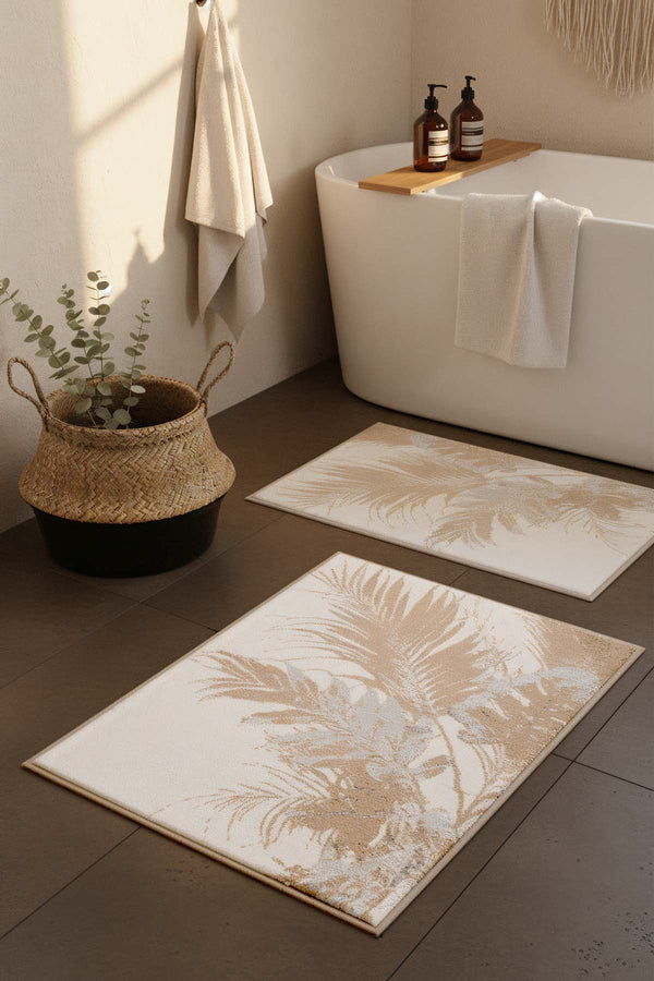 Felix Ecru 2-Piece Washable Bath Mat Set – Soft & Absorbent, 60x100 cm / 50x60 cm