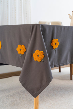 Florita Anthracite Embroidered Stain-Resistant Tablecloth(160x220 cm)