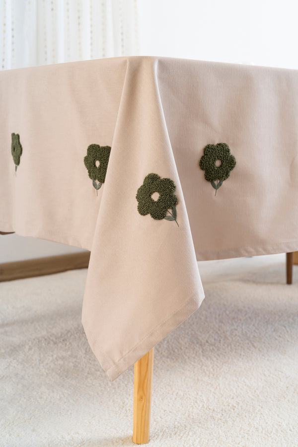 Florita Cappuccino Embroidered Stain-Resistant Tablecloth(160x220 cm)