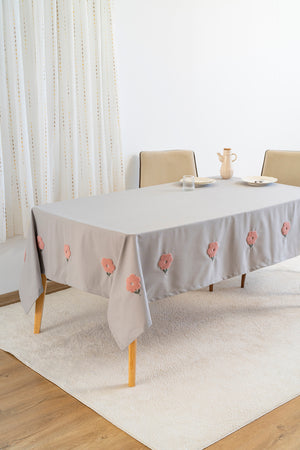 Florita Grey Embroidered Stain-Resistant Tablecloth(160x220 cm)