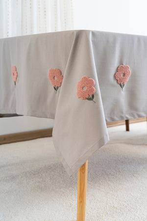 Florita Grey Embroidered Stain-Resistant Tablecloth(160x220 cm)