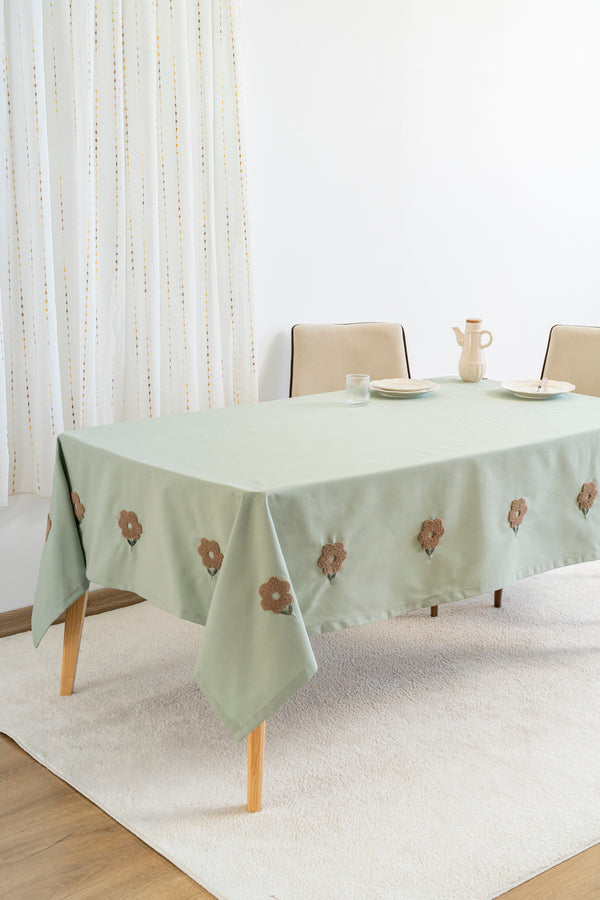 Florita Green Embroidered Stain-Resistant Tablecloth(160x220 cm)