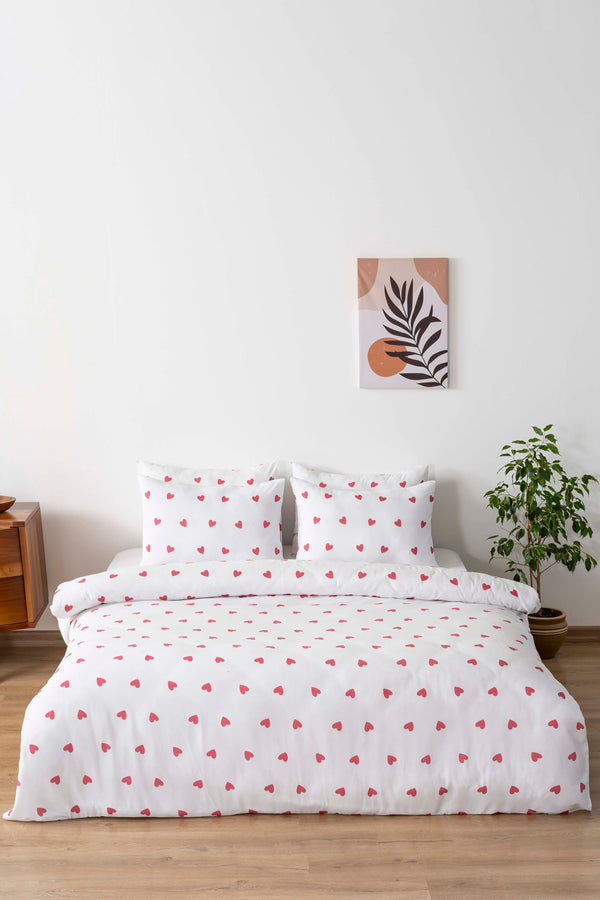 Red Heart Single Duvet Cover Set – Cotton