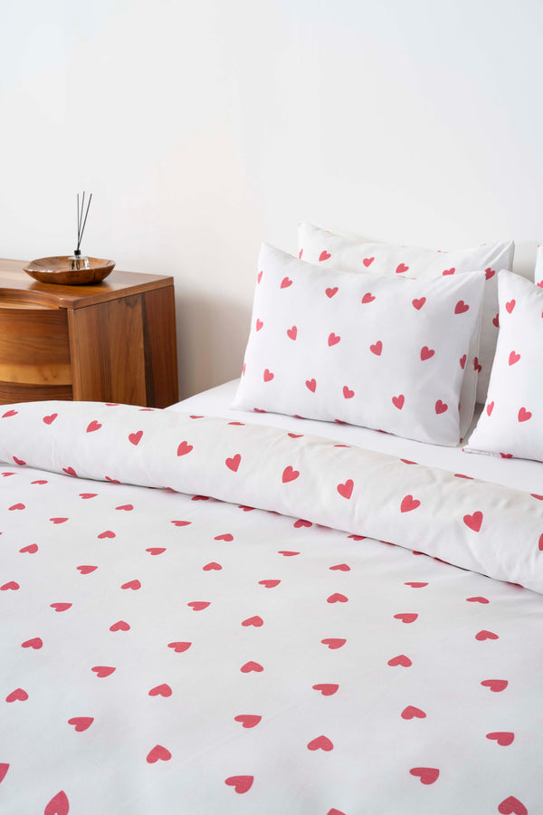 Red Heart Single Duvet Cover Set – Cotton