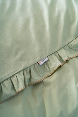 Florita Green Double Embroidered Duvet Cover Set & Dowry Set 100% Cotton