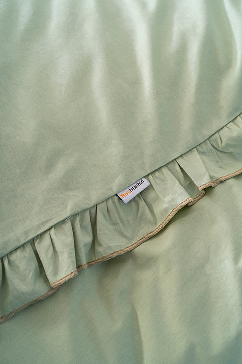 Florita Green Double Embroidered Duvet Cover Set & Dowry Set 100% Cotton