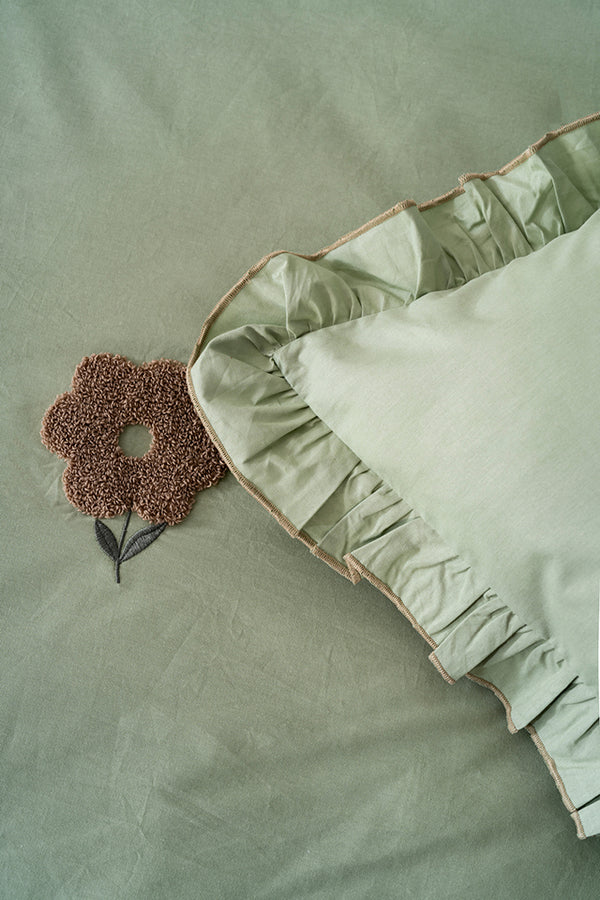 Florita Green Double Embroidered Duvet Cover Set & Dowry Set 100% Cotton