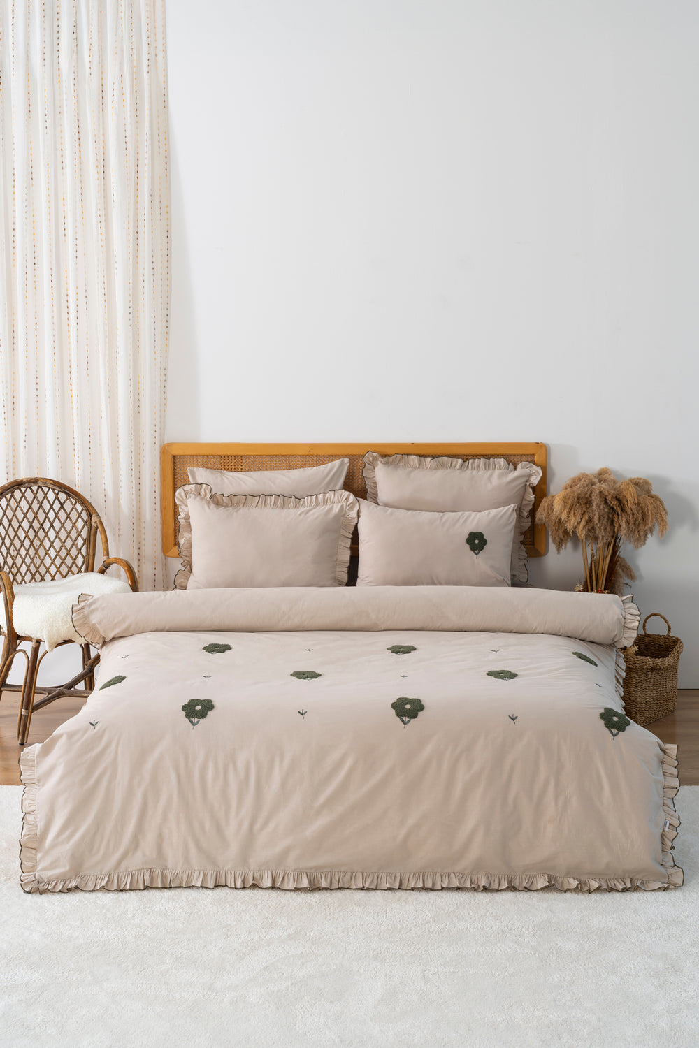 Florita Cappuccino Double Bed Embroidered Duvet Cover Set & Wedding Set 100% Cotton