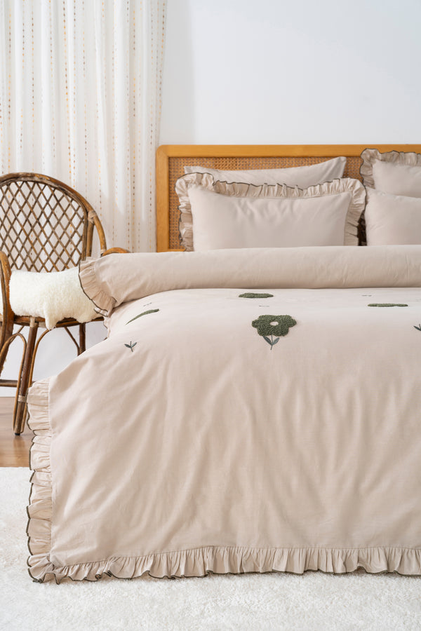 Florita Cappuccino Double Bed Embroidered Duvet Cover Set & Wedding Set 100% Cotton