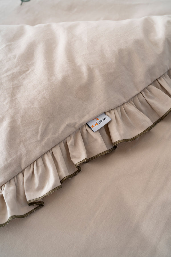 Florita Cappuccino Double Bed Embroidered Duvet Cover Set & Wedding Set 100% Cotton