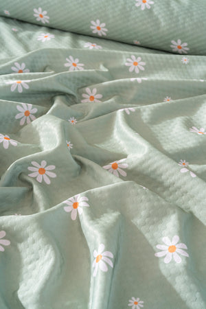 Yeşil Papatya Çift Kişilik Baskılı Pike 200 X 220 Cm
