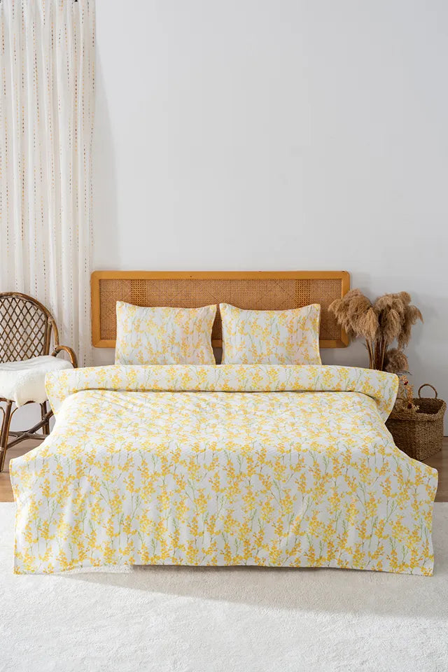 Lorisa Yellow Outlet Double Printed Bedspread 200 x 220 cm