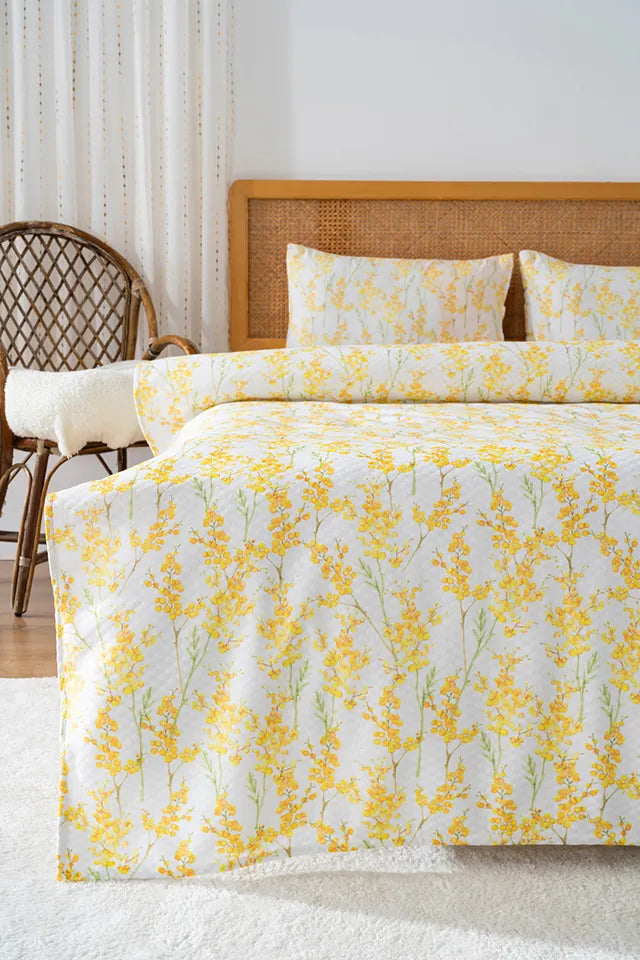 Lorisa Yellow Outlet Double Printed Bedspread 200 x 220 cm