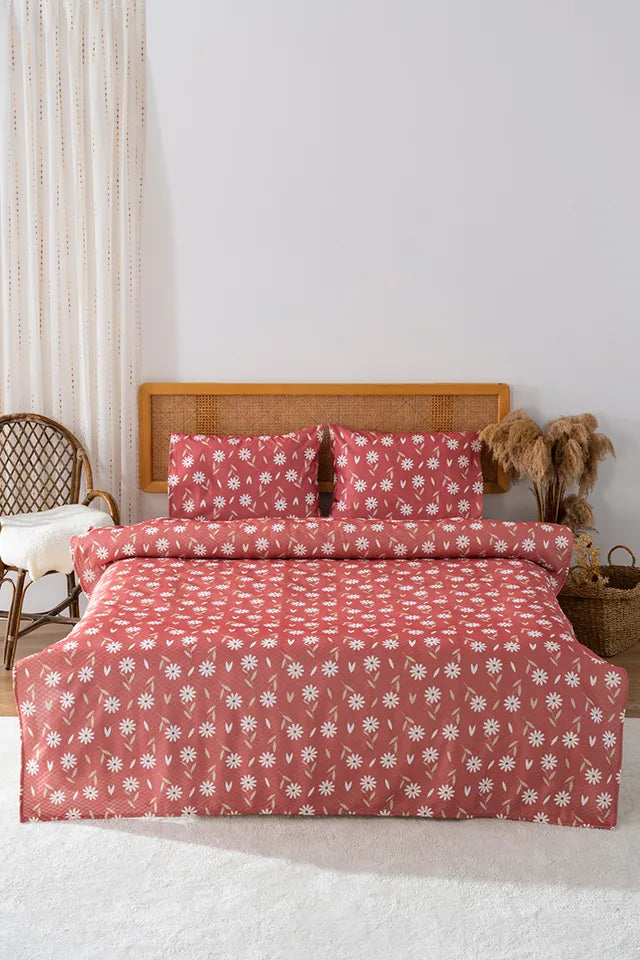 Dusty Rose Daisy Outlet Double Printed Bedspread 200 x 220 cm