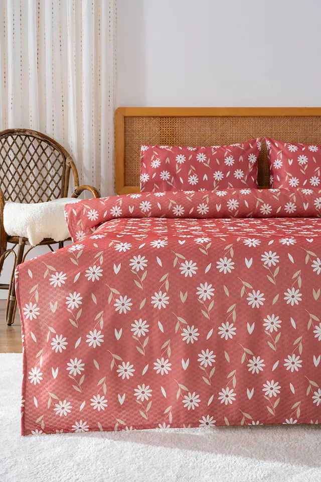 Dusty Rose Daisy Outlet Double Printed Bedspread 200 x 220 cm