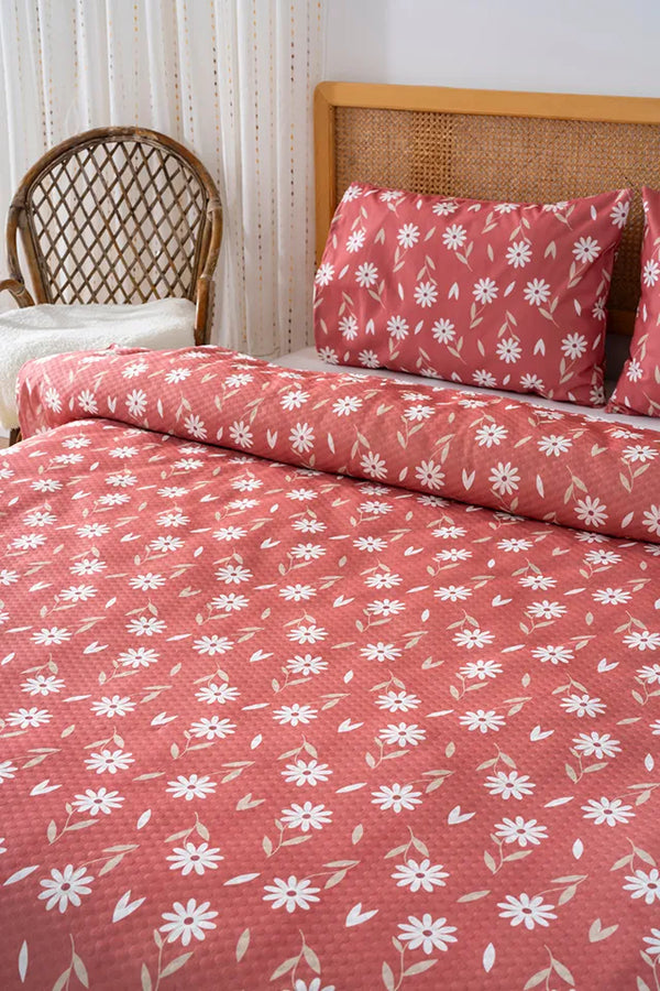 Dusty Rose Daisy Outlet Double Printed Bedspread 200 x 220 cm