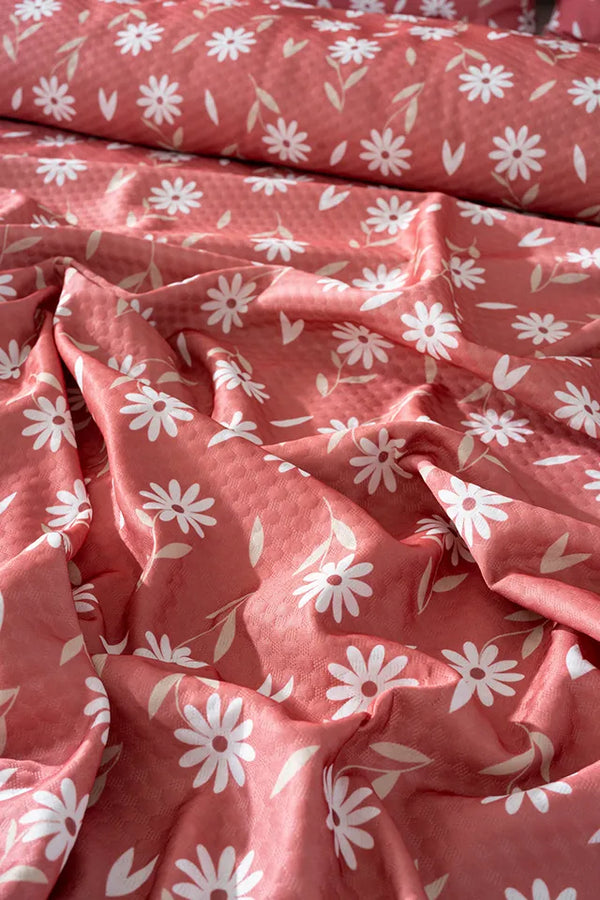 Dusty Rose Daisy Outlet Double Printed Bedspread 200 x 220 cm