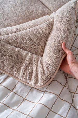 Beige Checkered Single-Sided Double Luxury Wellsoft Quilt Set 155x215 cm