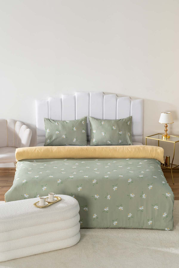 Green Daisy Single Duvet Cover Set – Cotton