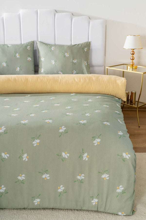 Green Daisy Single Duvet Cover Set – Cotton