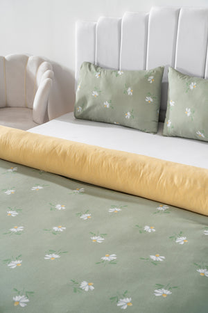 Green Daisy Single Duvet Cover Set – Cotton