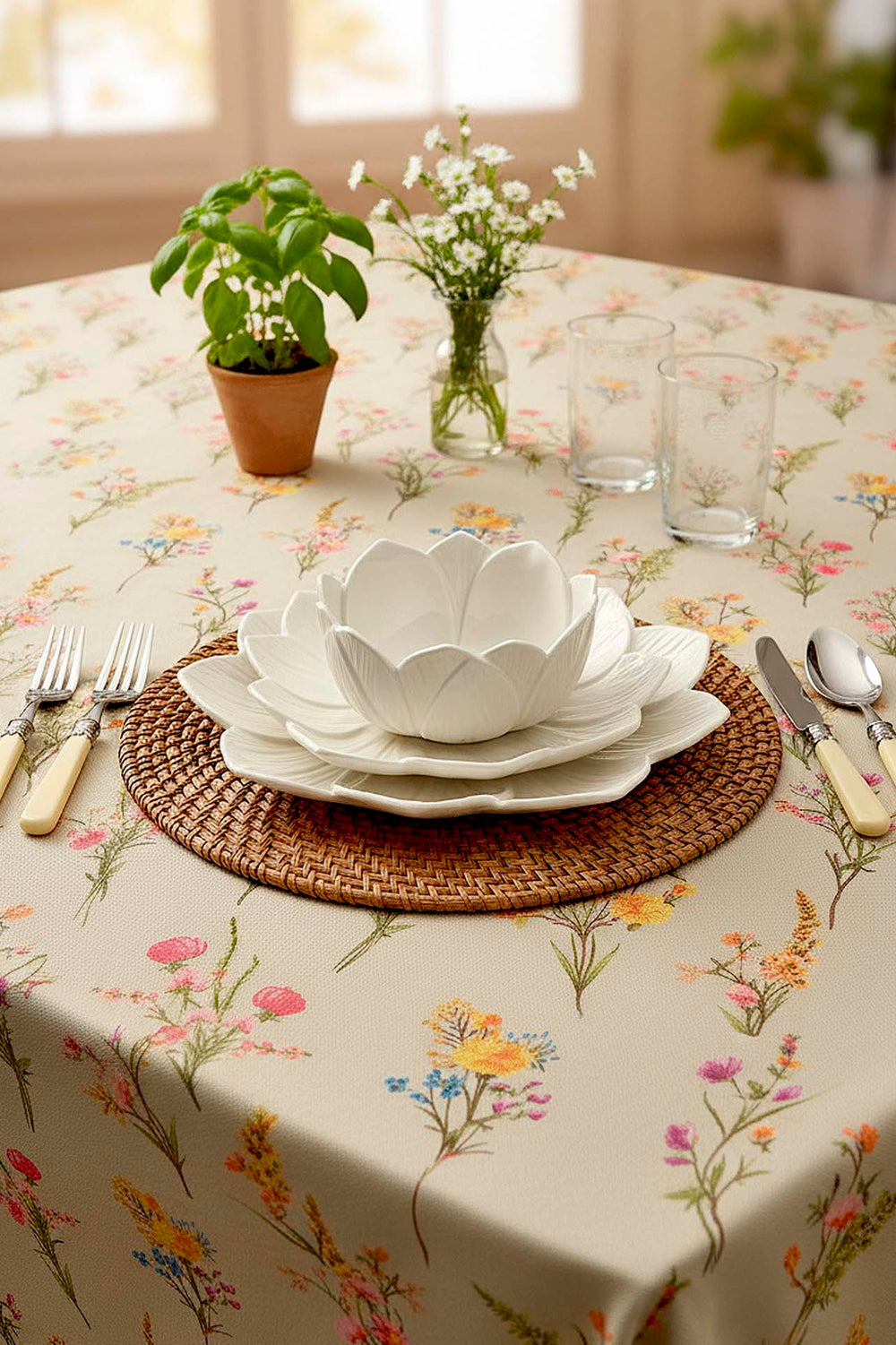 Bougainvillea Tablecloth – Casual & Wipeable Polyester, Picnic/Kitchen Use, 140x200 cm