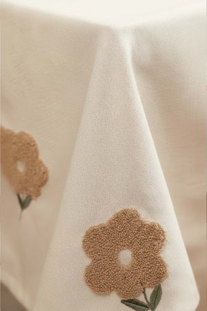 Florita Beige Punch Embroidered Stain-Resistant Tablecloth 160x220 cm