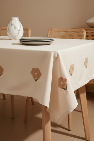 Florita Beige Punch Embroidered Stain-Resistant Tablecloth 160x220 cm