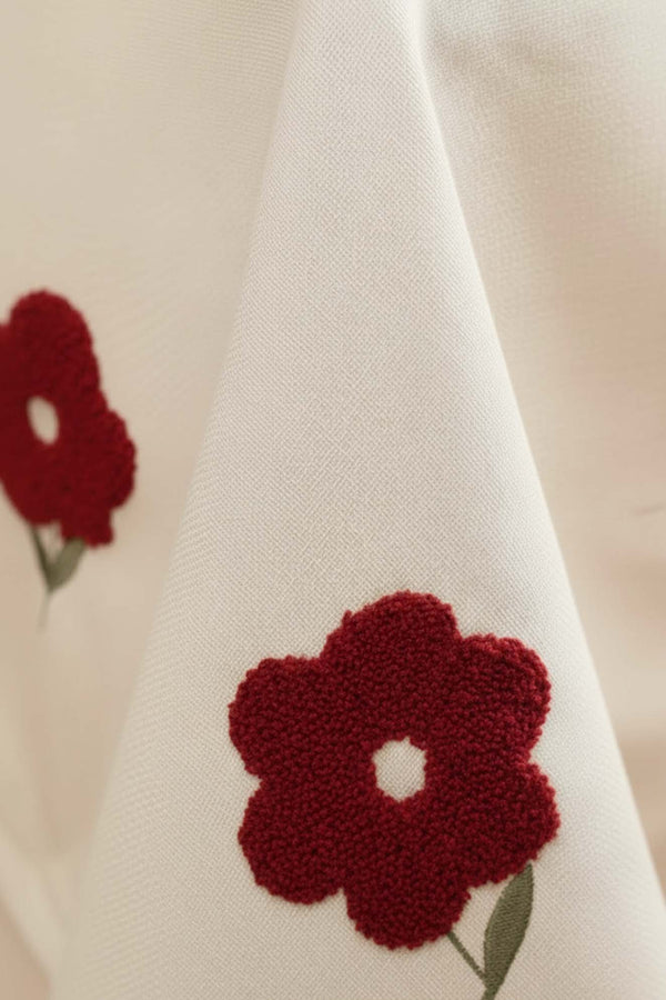 Florita Cherry Punch Embroidered Stain-Resistant Tablecloth 160x220 cm