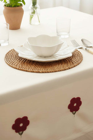 Florita Cherry Punch Embroidered Stain-Resistant Tablecloth 160x220 cm